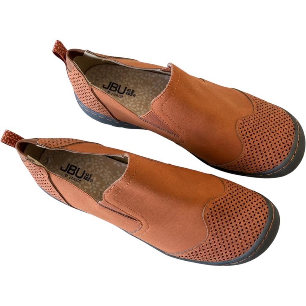 JBU by Jambu Lena Wide Tan Perforated Slip On Loafers Women 9.5W Earthy granola